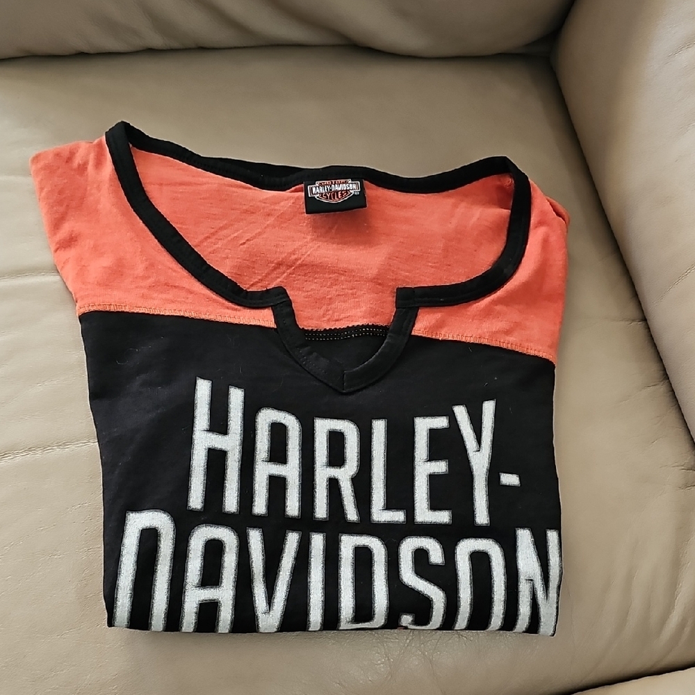 Harley-Davidson Black and Orange V-Neck Tee